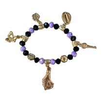 Pulseira Maria Mulambo Roxo Penduricalhos Cristal Silicone Pulseira Maria Mulambo Roxo Penduricalhos Cristal Silicone