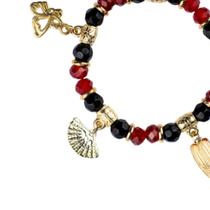 Pulseira Maria Padilha Preto Vermelho Luxo Cristal Silicone
