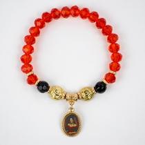 Pulseira Maria Padilha Preto Vermelho Medalha Cristal S.