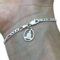 Pulseira Masculina 3x1 3mm Pingente Buda Prata 925 Legítima