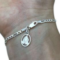 Pulseira Masculina 3x1 3mm Pingente Iemanjá Prata 925 Maciça