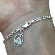 Pulseira Masculina 3x1 3mm Pingente N S Aparecida Prata 925