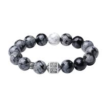 Pulseira masculina 999 Silver Beads Snowflake Obsidian Turquoise