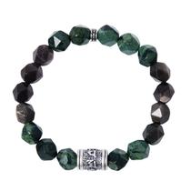 Pulseira masculina 999 Silver Six-Word Mantra Bead com obsidiana Pulseira masculina 999 Silver Six-Word Mantra Bead com obsidiana