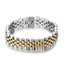 Pulseira Masculina Aço e Dourado Bracelete Luxo