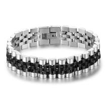 Pulseira Masculina Aço e Preto Bracelete Luxo