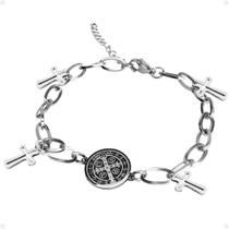 Pulseira Masculina Aço Inoxidável Prata oração medalha social presente casual qualidadde premium religiosa