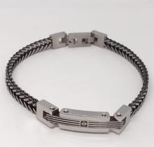 Pulseira Masculina Aço Trançado Com Placa e Zircônia Central Pulseira Masculina Aço Trançado Com Placa e Zircônia Central