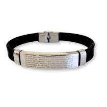Pulseira Masculina Ajustavel Silicone com Placa Oração Pai Nosso Aço Inox Bracelete Dia dos Pais