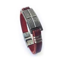 Pulseira Masculina Believe Feita Em Couro Marrom Com Placa Texturizada Na Cor Grafite Pulseira Masculina Believe Feita Em Couro Marrom Com Placa Texturizada Na Cor Grafite