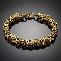 Pulseira Masculina Bizantino Balin Peruana 8mm Banhado A Ouro Pulseira Masculina Bizantino Balin Peruana 8mm Banhado A Ouro