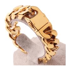 Pulseira Masculina Bracelete 20mm Elo Cubano Banhada a Oro