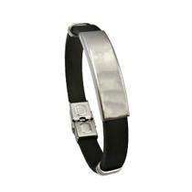 Pulseira Masculina Bracelete Borracha Placa Lisa Largura 10mm Aço Inox