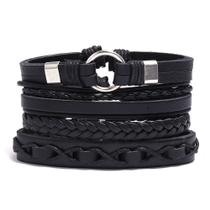 Pulseira Masculina Bracelete De Couro Trançado Presente Moda Atual Homem Hippie Presente Kit 04 Ajustável