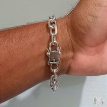 Pulseira Masculina Cadeado Fecho Gaveta Prata 925 Italiana 10mm Joia Exclusiva