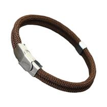 Pulseira Masculina Clássica De Corda Dupla Trançada Artesanal Com Fivela De Aço Inoxidável Estilo