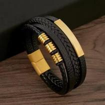 Pulseira masculina com detalhes em aço inoxidável dourado Pulseira masculina com detalhes em aço inoxidável dourado