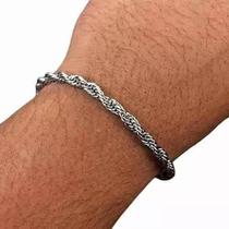 Pulseira Masculina Cordão Baiano Aço Inox Legítimo Cor Prata