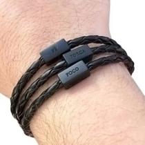 Pulseira Masculina Couro Ajustável Foco Força Fé Coragem