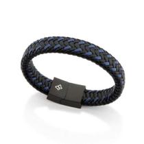 Pulseira Masculina Couro e Aço - Preto com Azul - Rommanel (Ref.250289) Pulseira Masculina Couro e Aço - Preto com Azul - Rommanel (Ref.250289)