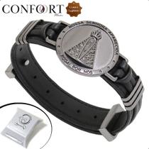 Pulseira Masculina Couro Estilo Relógio Nossa Senhora Grafite