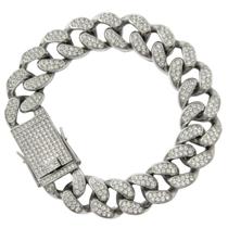 Pulseira Masculina Cuban Grumet Kingston Cravejada Aço Stras