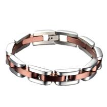 Pulseira Masculina de Aço com Filetes Rosé