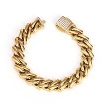 Pulseira masculina de aço inoxidável Cuban Link com detalhes em zircão Pulseira masculina de aço inoxidável Cuban Link com detalhes em zircão