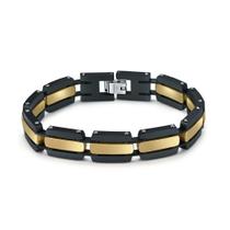 Pulseira masculina de aço inoxidável preto e banhado a ouro 22cm