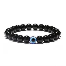 Pulseira Masculina De Bolinha Olho De Tigre Azul E Preta 8mm Pulseira Masculina De Bolinha Olho De Tigre Azul E Preta 8mm