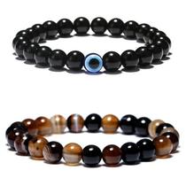Pulseira Masculina De Bolinha Olho De Tigre Conjunto 2 Peças Pulseira Masculina De Bolinha Olho De Tigre Conjunto 2 Peças