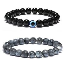 Pulseira Masculina De Bolinha Olho De Tigre Kit 2 Unidades