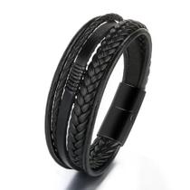 Pulseira Masculina De Couro 3 Voltas Fecho De Imã
