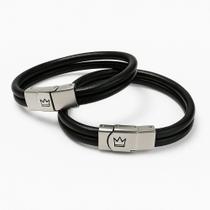 Pulseira Masculina de Couro com Fecho de Regulagem Preta Pulseira Masculina de Couro com Fecho de Regulagem Preta