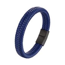 Pulseira Masculina De Couro Com Titânio, Corda Preta, Fecho Magnético, Joia Clássica Para Presente