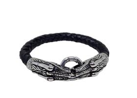 Pulseira masculina de couro e aço de dragao Pulseira masculina de couro e aço de dragao
