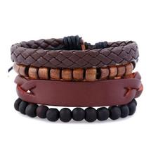 Pulseira Masculina de Couro Marrom com 4 Pulseiras