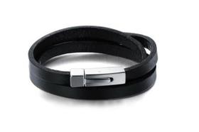 Pulseira Masculina De Couro Preto Bungle