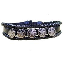 Pulseira Masculina de Couro Preto Star