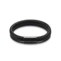 Pulseira masculina de couro trançado com fecho magnético