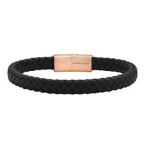 Pulseira masculina de couro trançado Geoffrey Beene com fecho em ouro rosa