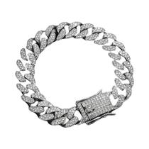 Pulseira Masculina De Luxo Cravejada Com Cristais, Elo Cubano, Estilo Hip-Hop, Aço Inoxidável,