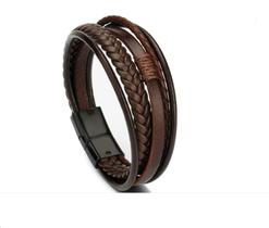 Pulseira Masculina de material sintético Marrom com Fecho Magnético
