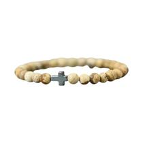 Pulseira Masculina De Pedra De Olho De Tigre Natural De 6 Mm Minimalista Cruz Presente De