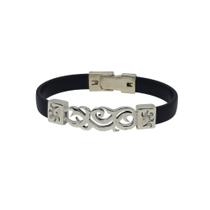 Pulseira Masculina De Prata E Borracha Arabesco