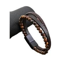 Pulseira Masculina De Três Camadas Em Pedra Vulcânica Olho De Tigre Couro PU Presente Casual De Pulseira Masculina De Três Camadas Em Pedra Vulcânica Olho De Tigre Couro PU Presente Casual De