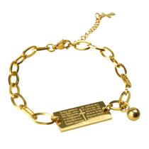 pulseira masculina dourada banhada aço + pingente pai nosso social casual religiosa oração presente qualidade premium