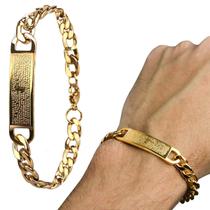 pulseira masculina dourada banhada ouro oração pai nosso qualidade premium religiosa ajustavel