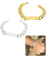 Pulseira Masculina Dourada Prata Grumet Grossa 10Mm Placa