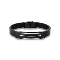 Pulseira Masculina Em Material sintético Com Placa Negra Em Aço Pulseira Masculina Em Material sintético Com Placa Negra Em Aço
